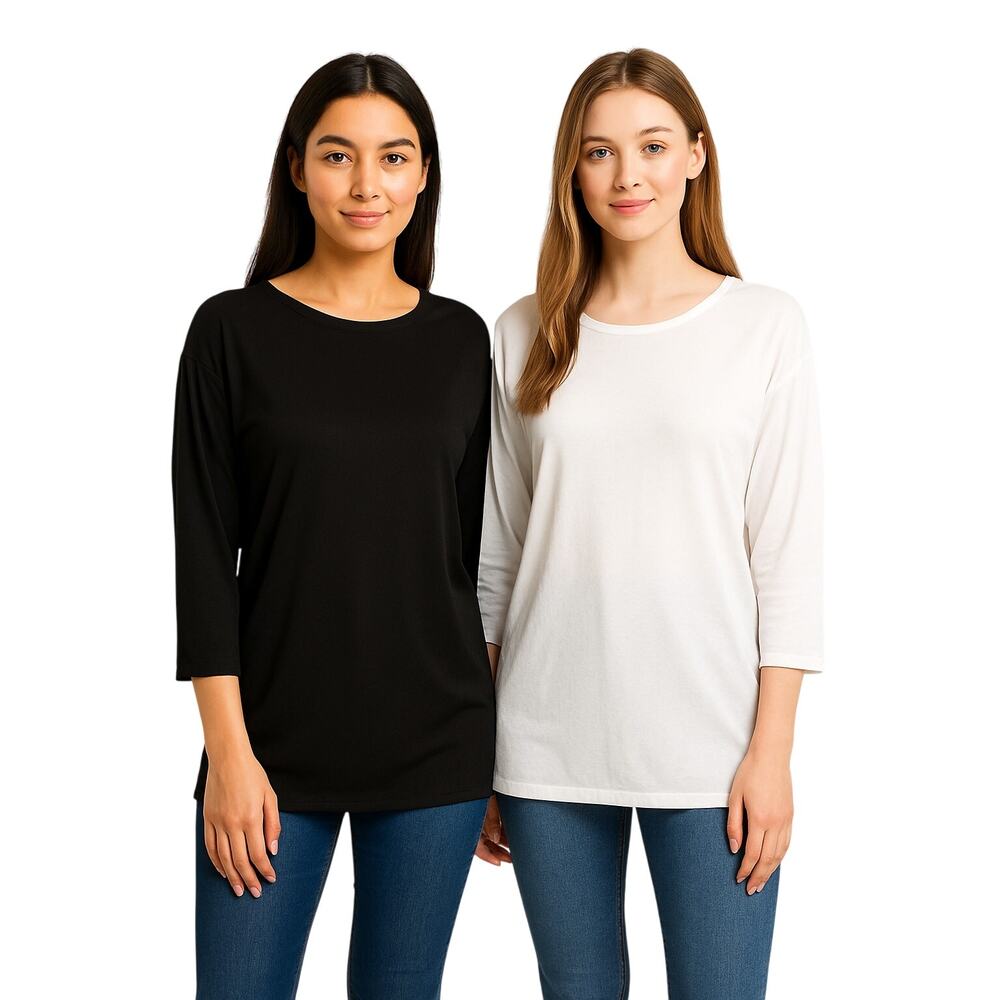 2 Ssoulm Long Sleeve Tunic Tops Black & White Size Large